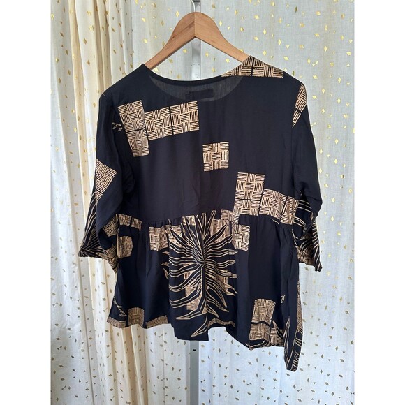 Living Hula Gold Neing Cabernet Lauhala Hawaiian Round Neck Blouse Top XS - Picture 6 of 10